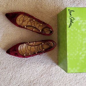 Sam Edelman Red Velvet Shoes with Gold studs